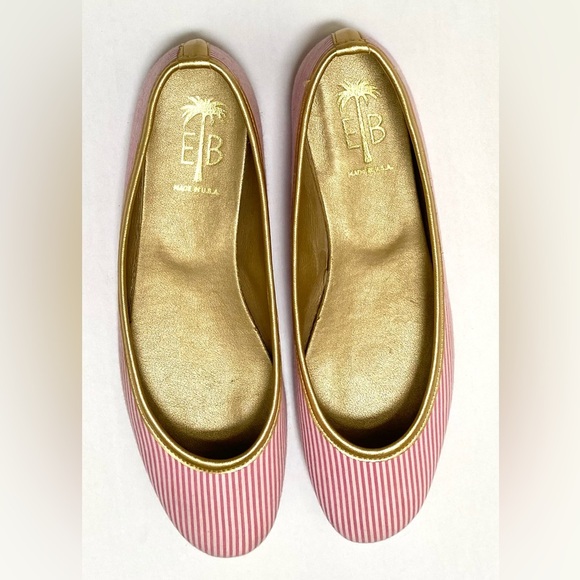 J Peterman Eliza B Love Flats Pink and White Striped Women's Flats Gold trim 11 - Picture 4 of 6
